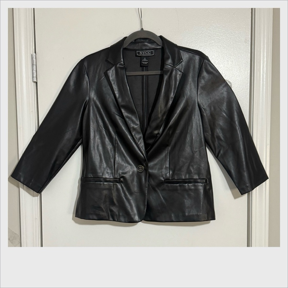 NYC Black Faux Leather Blazer Jacket